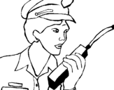 Coloring page Police officer with walkie-talkie painted byusing a portable radio