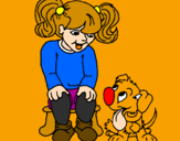 Coloring page Little girl with her puppy painted byjohn