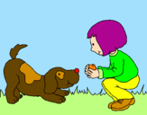 Coloring page Little girl and dog playing painted byjohn