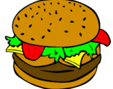 Coloring page Hamburger with everything painted byanja2000