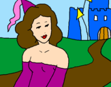 Coloring page Princess and castle painted bylalagirl