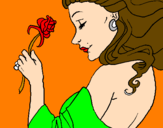 Coloring page Princess with a rose painted bylalagirl