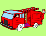 Coloring page Firefighters in the fire engine painted byjosep