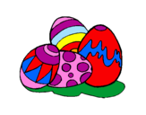 Coloring page Easter eggs painted byEllie Walton . 