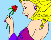 Coloring page Princess with a rose painted byana