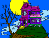 Coloring page Haunted house painted byana