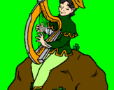 Coloring page Elf playing the harp painted byzelda