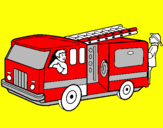 Coloring page Firefighters in the fire engine painted bypatito