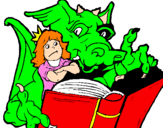 Coloring page Dragon, girl and book painted byanja2000