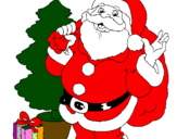 Coloring page Santa Claus and a Christmas tree painted bymy2
