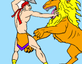 Coloring page Gladiator versus a lion painted bybeth