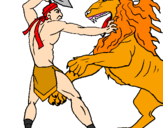 Coloring page Gladiator versus a lion painted byowen2