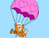 Coloring page Cupid in a parachute painted bybeth