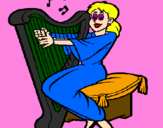 Coloring page Woman playing the harp painted byRonald