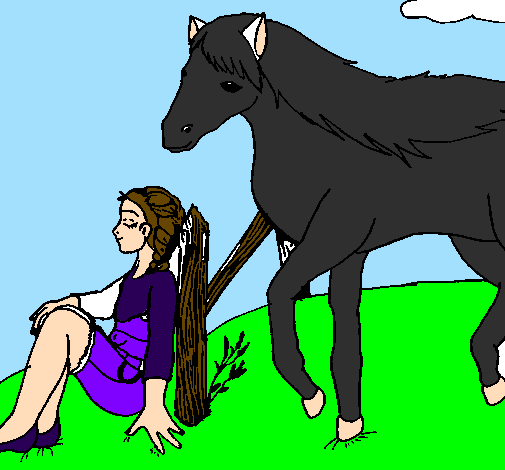 Coloring page Girl and horse painted bydeserray