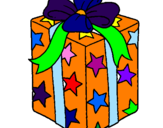 Coloring page Present wrapped in starry paper painted byxmas
