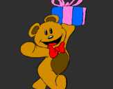 Coloring page Teddy bear with present painted byantonella berlar