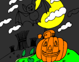 Coloring page Halloween landscape painted byblas
