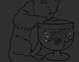 Coloring page Cat watching fish painted byR