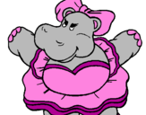 Coloring page Hippopotamus with bow painted bypanchi