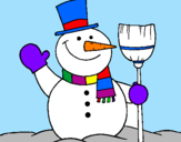 Coloring page snowman with broom painted bymory