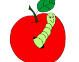 Coloring page Apple with worm painted bymory
