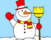Coloring page snowman with broom painted bymn
