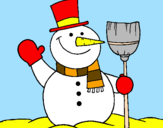 Coloring page snowman with broom painted bysima
