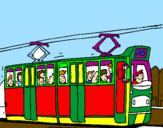 Coloring page Tram with passengers painted bykelan