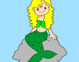 Coloring page Mermaid sitting on a rock painted bymn