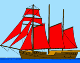 Coloring page Sailing boat with three masts painted bykelan