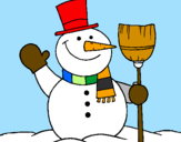 Coloring page snowman with broom painted bygatinha