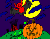 Coloring page Halloween landscape painted bylittle cat