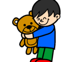 Coloring page Boy with teddy painted byamor
