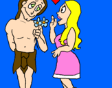Coloring page Mayan youths in love painted byakb