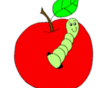 Coloring page Apple with worm painted byAMR