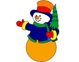 Coloring page snowman with tree painted byJUACA