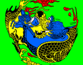 Coloring page Curled up dragon painted byDavid