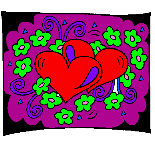 Coloring page Hearts and flowers painted byangelo