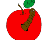 Coloring page Apple with worm painted bytrisha cardines