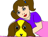 Coloring page Little girl hugging her dog painted bykaren