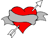 Coloring page Heart, arrow and ribbon painted byRomeo and Juliet
