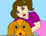 Coloring page Little girl hugging her dog painted bymariana