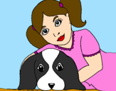 Coloring page Little girl hugging her dog painted byflick