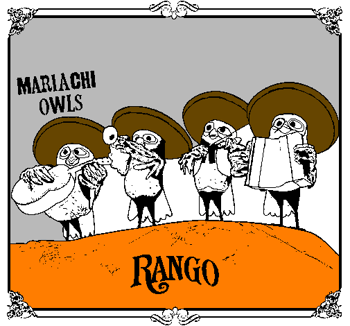 Coloring page Mariachi Owls painted bysergio