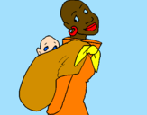 Coloring page African woman with baby sling painted byVelma