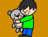 Coloring page Boy with teddy painted bylauraa