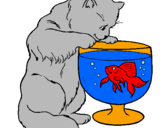 Coloring page Cat watching fish painted byevans