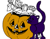 Coloring page Pumpkin and cat painted byAmelia