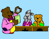 Coloring page Bear teacher and his students painted bynaia